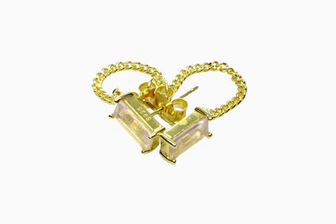 Ameya अमेय | Rosenquarz | Ohrstecker mit Kette | 18K Vermeil Vergoldung